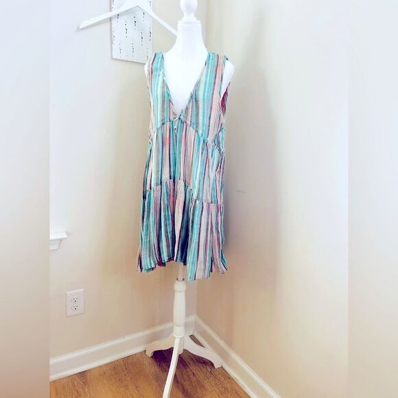Free People Multicolor Striped Tiered Dress; Size Medium - Picture 7 of 9